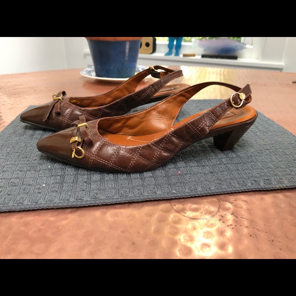 BCBGMaxAzria caramel sling-back pumps